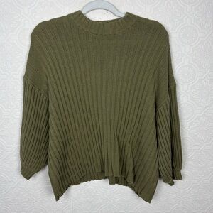 Urban Outfitters Lou Mock Neck Pullover Sweater Green Ribbed Knit Oversized Boxy